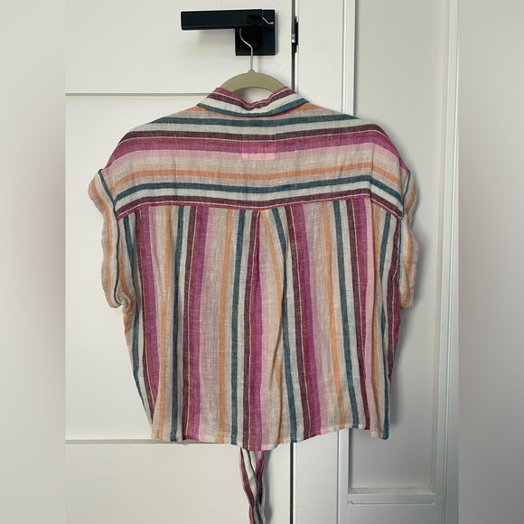 💜 Rails M Amelie Avila Stripe Linen Button Up Tie Bottom Top - Picture 6 of 7
